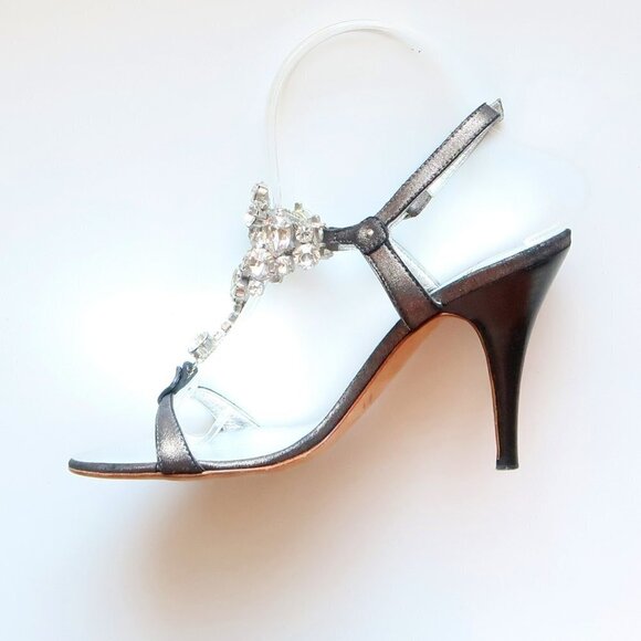 NEW Vicini Giuseppe Zanotti Silver Heels / Sandals w Crystal Embellishments 8 - Picture 8 of 16